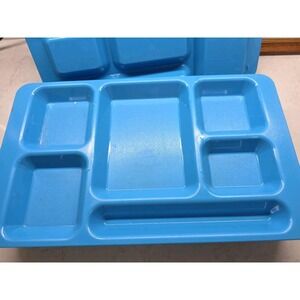 Lot of 10 Vintage Blue Cambro 1596CW 6-Compartment Cafeteria Lunch Trays